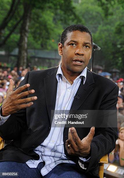 Academy Award-winning actor Denzel Washington stops by Central Park to talk about his new film "The Taking of Pelham 123" and stays for a performance...