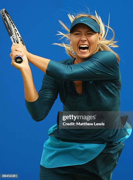 Maria Sharapova of Russia in action against Yanina Wickmayer of Belguim during day five of the AEGON Classic at the Edgbaston Priory Club on June 12,...