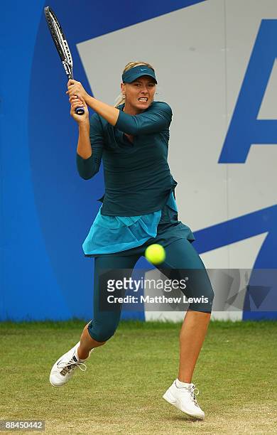 Maria Sharapova of Russia in action against Yanina Wickmayer of Belguim during day five of the AEGON Classic at the Edgbaston Priory Club on June 12,...