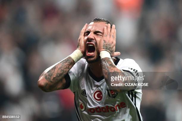Besiktas' Ricardo Quaresma reacts after missing a goal during the Turkish Super Lig football match between Besiktas and Galatasaray on December 2,...