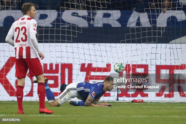 Guido Burgstaller of Schalke on the pitch after he scored a goal to make it 1:0 during the Bundesliga match between FC Schalke 04 and 1. FC Koeln at...