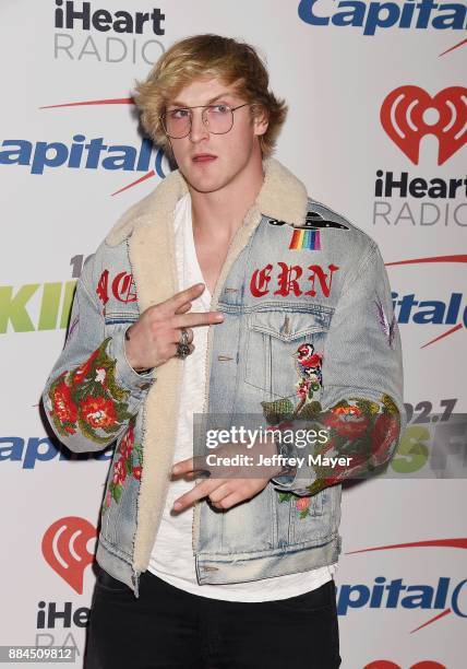 YouTube personality/actor Logan Paul arrives at 102.7 KIIS FM's Jingle Ball 2017 at The Forum on December 1, 2017 in Inglewood, California.