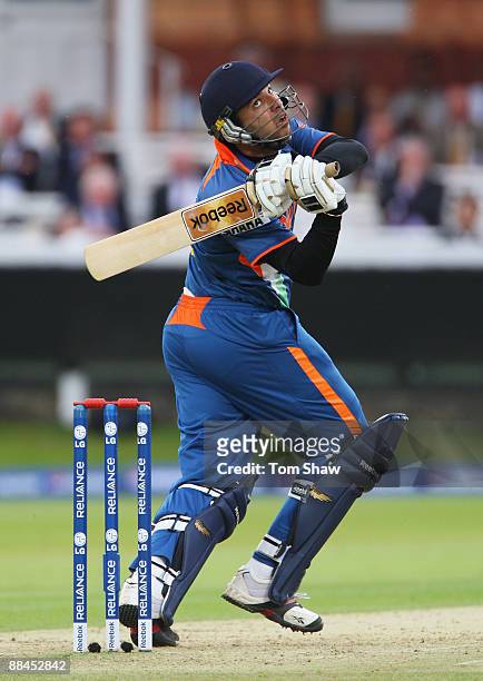 Yuvraj Singh of India hits out during the ICC World Twenty20 Super Eights match between India and West Indies at Lord's on June 12, 2009 in London,...