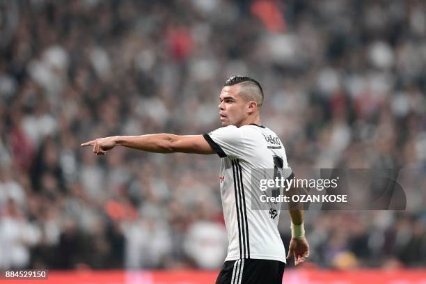 Besiktas' defender Pepe gestures during the Turkish Super Lig football match between Besiktas and Galatasaray on December 2, 2017 at Vodafone Park...