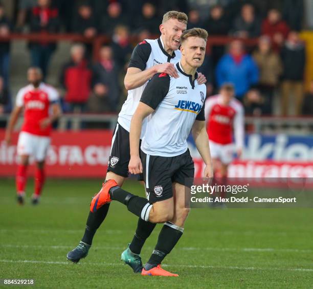 Hereford's Calvin Dinsley celebrates scoring the opening goal during the Sky Bet League One match between Fleetwood Town and Peterborough United at...