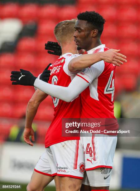 Fleetwood Town's Devante Cole celebrates scoring his side's first goal with Kyle Dempsey during the Sky Bet League One match between Fleetwood Town...