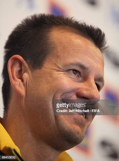 Brazil coach Dunga faces the media during a Brazil Press Conference at the Bloem SPA Lodge on June 12, 2009 in Bloemfontein, South Africa.