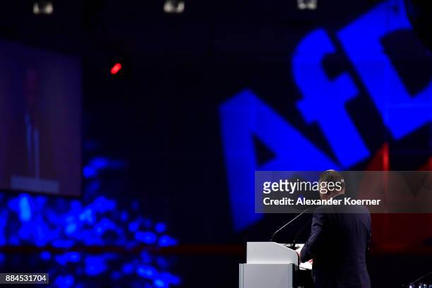 Georg Pazderski of the right-wing Alternative for Germany speaks during his election speech as co-chairman during the AfD federal congress at the...