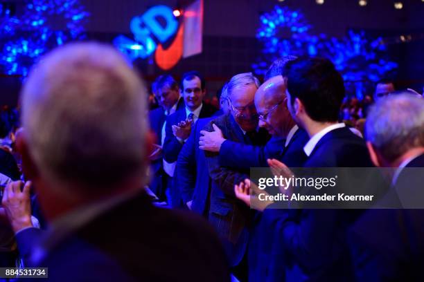 Alexander Gauland of the right-wing Alternative for Germany reacts after winning the election as co-chairman, after Georg Pazderski and Doris von...