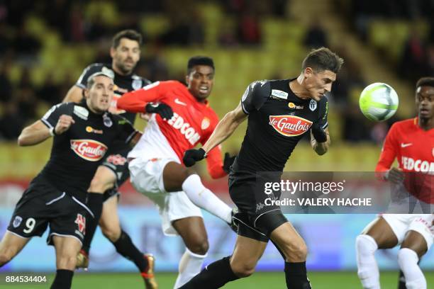 Angers's Algerian defender Mehdi Tahrat controls the ball during the French L1 football match Monaco vs Angers on December 2, 2017 at the Louis II...