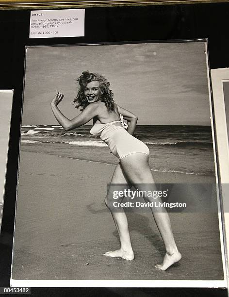 Auction item photograph of Marilyn Monroe is displayed at Bonhams & Butterfields on June 12, 2009 in Los Angeles, California.