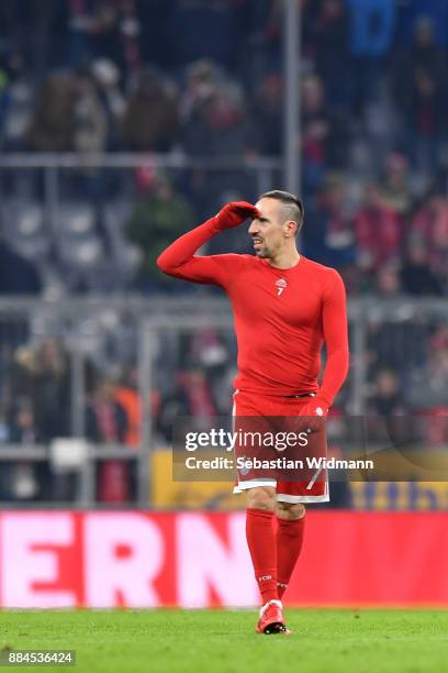 Franck Ribery of Bayern Muenchen looks on after the Bundesliga match between FC Bayern Muenchen and Hannover 96 at Allianz Arena on December 2, 2017...