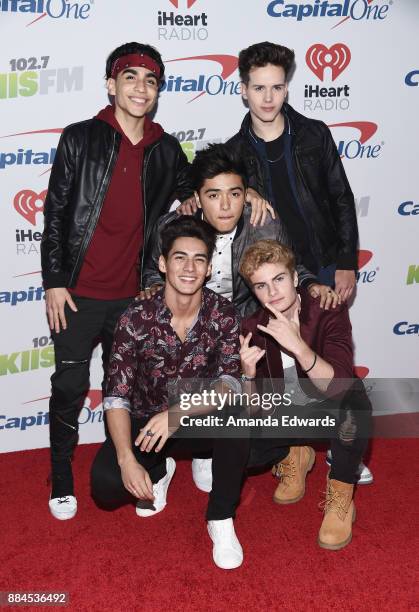 Drew Ramos, Michael Conor, Sergio Calderon, Chance Perez, and Brady Tutton of In Real Life arrive at 102.7 KIIS FM's Jingle Ball 2017 at The Forum on...