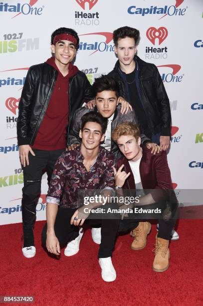 Drew Ramos, Michael Conor, Sergio Calderon, Chance Perez, and Brady Tutton of In Real Life arrive at 102.7 KIIS FM's Jingle Ball 2017 at The Forum on...