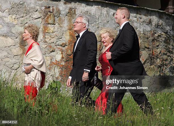 Elvira Becker , mother of former tennis star Boris Becker, Sabine Becker-Schorp , sister of Boris Becker and guests attend the church wedding of...