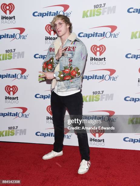 Internet personality Logan Paul arrives at 102.7 KIIS FM's Jingle Ball 2017 at The Forum on December 1, 2017 in Inglewood, California.