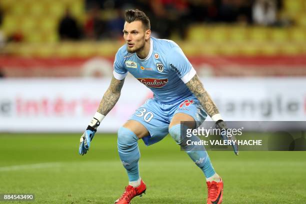 Angers' French goalkeeper Alexandre Letellier during the French L1 football match Monaco vs Angers on December 2, 2017 at the Louis II stadium in...