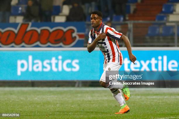 Bartholomew Ogbeche of Willem II celebrates 2-0 during the Dutch Eredivisie match between Feyenoord v Vitesse at the Stadium Feijenoord on December...