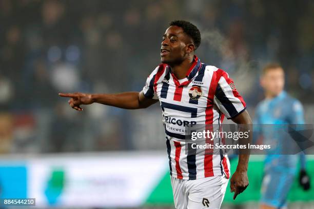 Bartholomew Ogbeche of Willem II celebrates 3-0 during the Dutch Eredivisie match between Feyenoord v Vitesse at the Stadium Feijenoord on December...