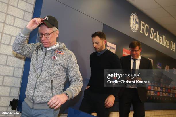 Head coach Peter Stoeger of Koeln is seen after thew press conference of the Bundesliga match between FC Schalke 04 and 1. FC Koeln at Veltins-Arena...