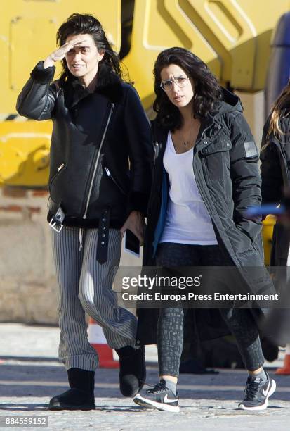Penelope Cruz and Inma Cuesta are seen during the set filming of 'Todos lo Saben' on November 23, 2017 in Madrid, Spain.