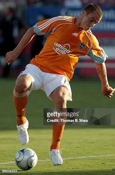 Cam Weaver of the Houston Dynamo warms up before playing against the Chivas USA at Robertson Stadium on June 10, 2009 in Houston, Texas.