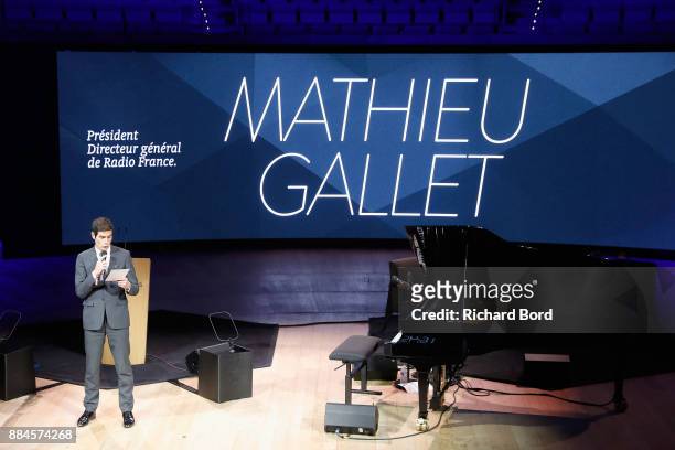 Mathieu Gallet speaks on stage the Introductory Session To The 7th Summit Of Les Napoleons at Maison de la Radio on December 2, 2017 in Paris, France.