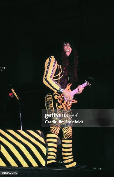 Oz Fox, lead guitarit for Christian Rock band Stryper, performs in Minneapolis, Minnesota in 1987.