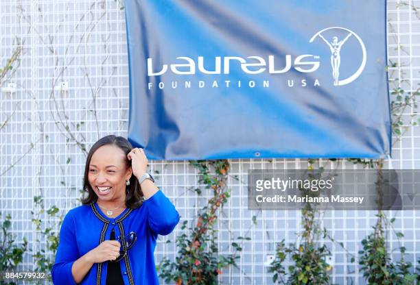 Tamika Curry Smith, Head of Diversity and Inclusion at Mercedez-Benz speaks during a Laureus networking reception congratulating the 2018 Sport for...