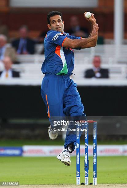 Irfan Pathan of India bowls during the ICC World Twenty20 Super Eights match between India and West Indies at Lord's on June 12, 2009 in London,...