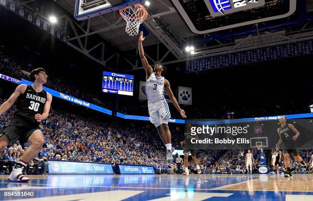 Hamidou Diallo of the Kentucky Wildcats shoots a layup during the second half of the game between the Kentucky Wildcats and the Harvard Crimson at...