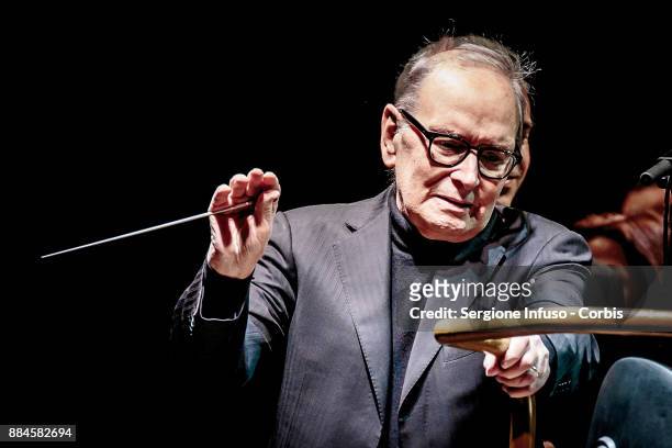 Ennio Morricone performs on stage on December 2, 2017 in Milan, Italy.