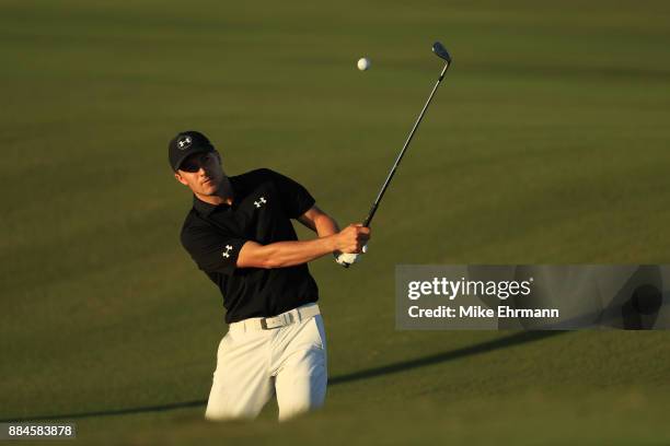 Jordan Spieth of the United States plays a shot on the 17th hole during the third round of the Hero World Challenge at Albany, Bahamas on December 2,...