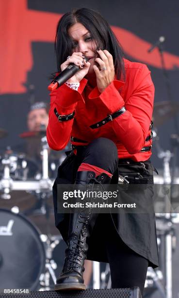 Lacuna Coil performs at day one of the Download Festival at Donington Park on June 12, 2009 in Castle Donington, England.