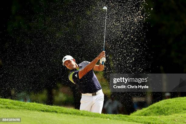 Sergio Garcia plays from the bunker during day four of the 2017 Australian PGA Championship at Royal Pines Resort on December 3, 2017 in Gold Coast,...