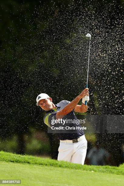 Sergio Garcia plays from the bunker during day four of the 2017 Australian PGA Championship at Royal Pines Resort on December 3, 2017 in Gold Coast,...