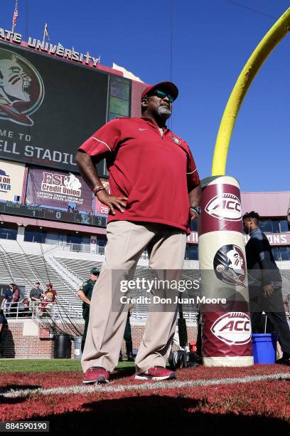 Interim Head Coach Odell Haggins of the Florida State Seminoles during pre-game warm ups before playing against the Louisiana Monroe Warhawks at Doak...