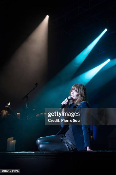 Singer Carla Bruni is seen performring her new show at Le Trianon on December 2, 2017 in Paris, France.