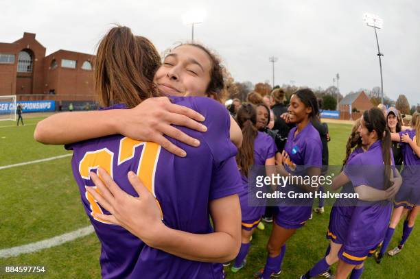Williams College celebrates winning the Division III Women's Soccer Championship held at UNC Greensboro Soccer Stadium on December 2, 2017 in...
