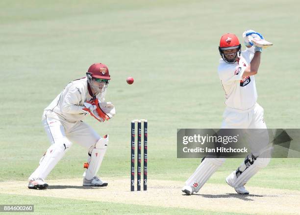 Callum Ferguson of the Redbacks bats during day one of the Sheffield Shield match between Queensland and South Australia at Cazaly's Stadium on...