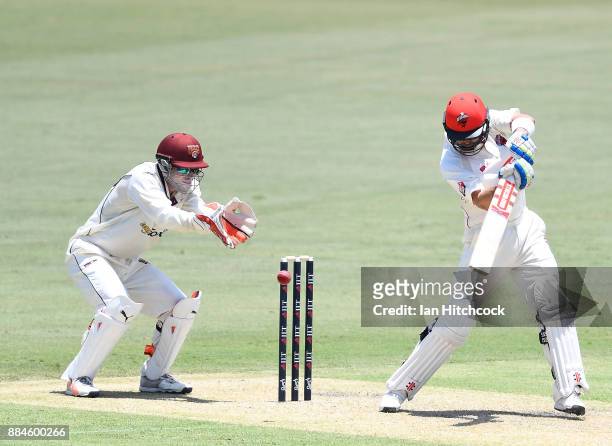 Callum Ferguson of the Redbacks bats during day one of the Sheffield Shield match between Queensland and South Australia at Cazaly's Stadium on...