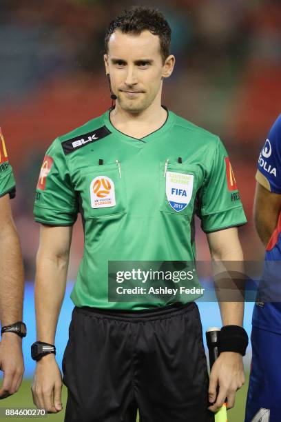 Referee Ryan Gallagher before the game during the round nine A-League match between the Newcastle Jets and Melbourne City at McDonald Jones Stadium...