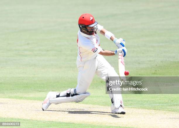 Callum Ferguson of the Redbacks bats during day one of the Sheffield Shield match between Queensland and South Australia at Cazaly's Stadium on...