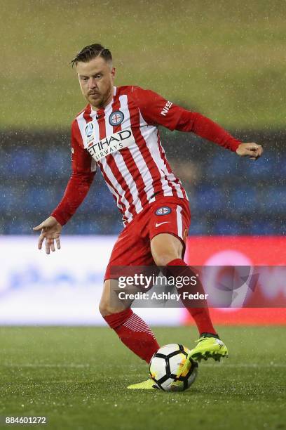 Scott Jamieson of Melbourne City in action during the round nine A-League match between the Newcastle Jets and Melbourne City at McDonald Jones...