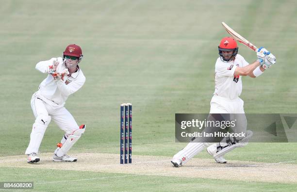 Callum Ferguson of the Redbacks bats during day one of the Sheffield Shield match between Queensland and South Australia at Cazaly's Stadium on...