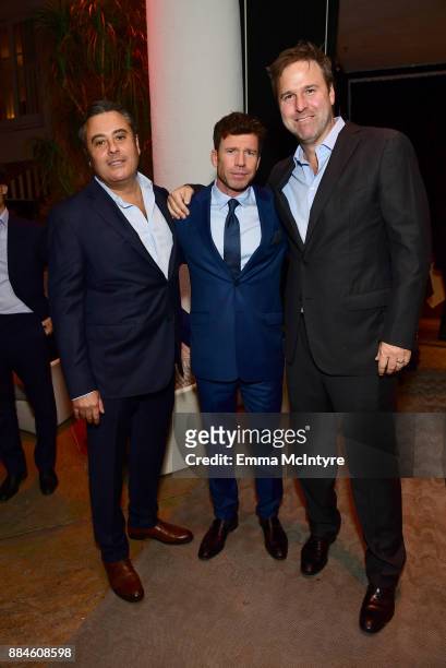 Matthew George, Taylor Sheridan, and Basil Iwanyk attend a cocktail party for "Wind River" at Circa 55 Restaurant on December 2, 2017 in Los Angeles,...