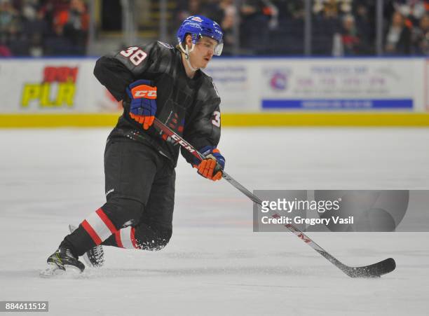Steve Bernier of the Bridgeport Sound Tigers brings the puck up ice during a game against the at the Webster Bank Arena on December 2, 2017 in...