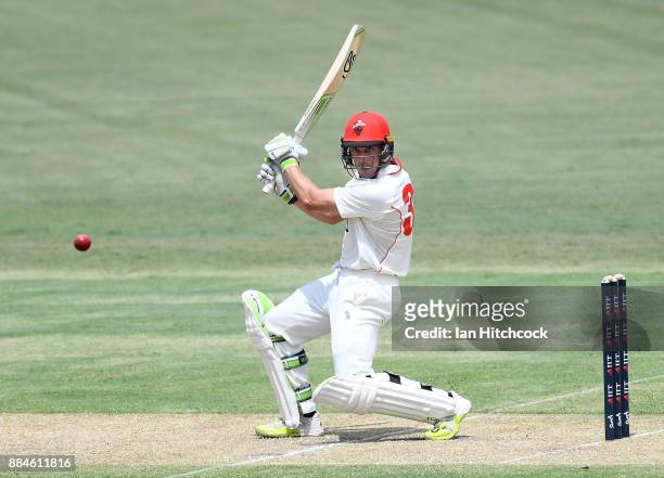 Jake Lehmann of the Redbacks bats during day one of the Sheffield Shield match between Queensland and South Australia at Cazaly's Stadium on December...