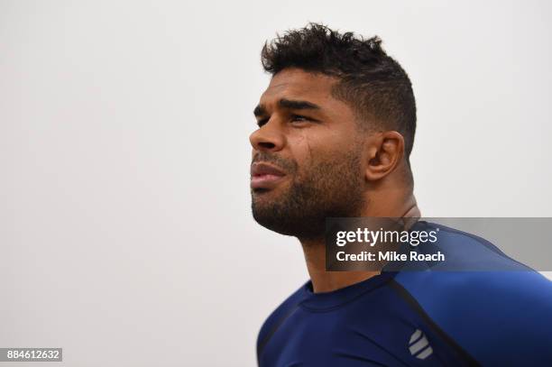 Alistair Overeem of The Netherlands warms up backstage during the UFC 218 event inside Little Caesars Arena on December 02, 2017 in Detroit, Michigan.