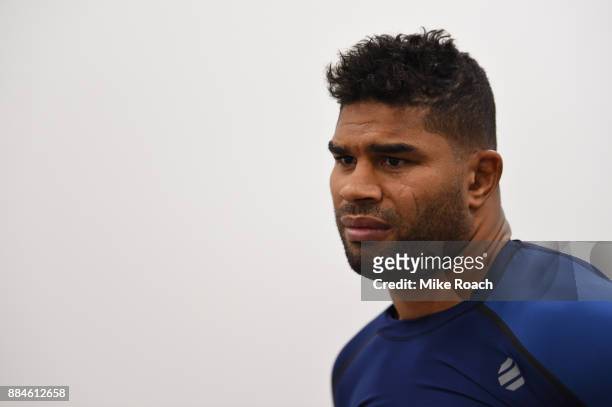 Alistair Overeem of The Netherlands warms up backstage during the UFC 218 event inside Little Caesars Arena on December 02, 2017 in Detroit, Michigan.